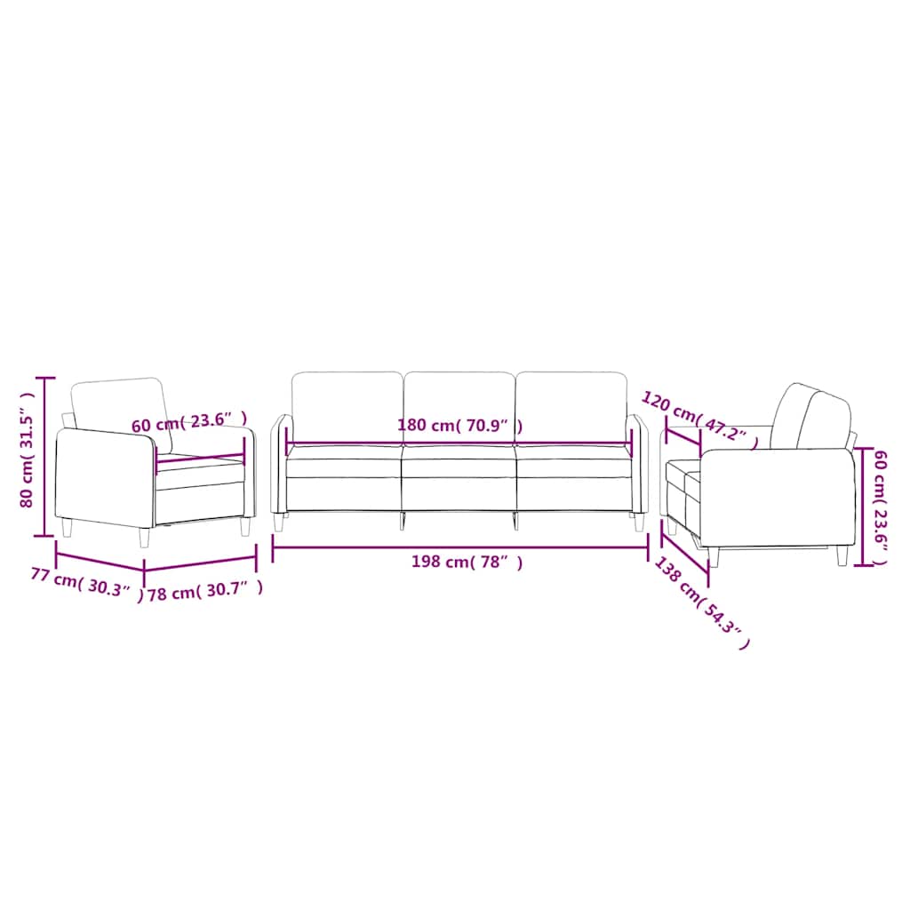 3-dijelni set sofa smeđi baršunasti