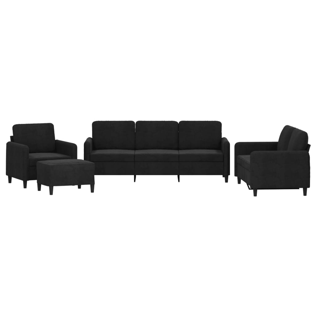 4-dijelni set sofa crni baršunasti
