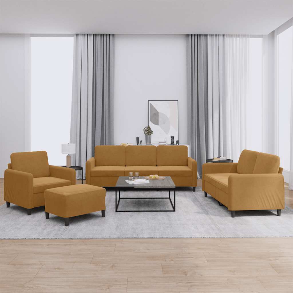 4-dijelni set sofa smeđi baršunasti
