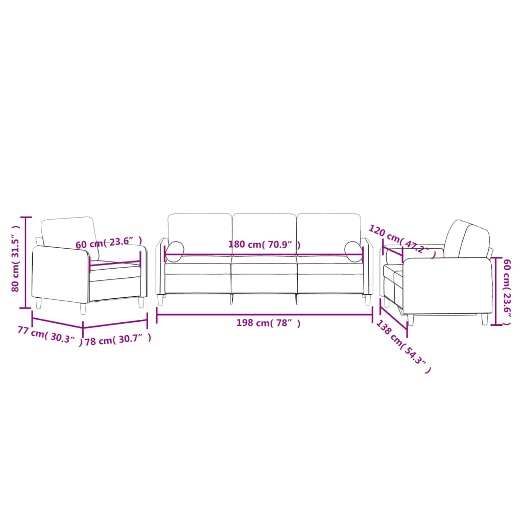 3-dijelni set sofa s jastucima tamnosivi baršunasti