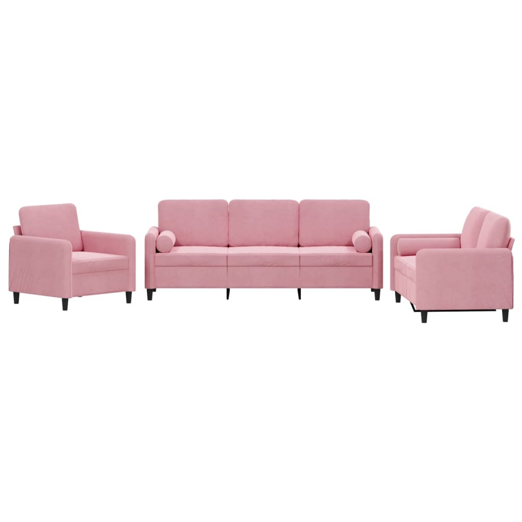 3-dijelni set sofa s jastucima ružičasti baršunasti