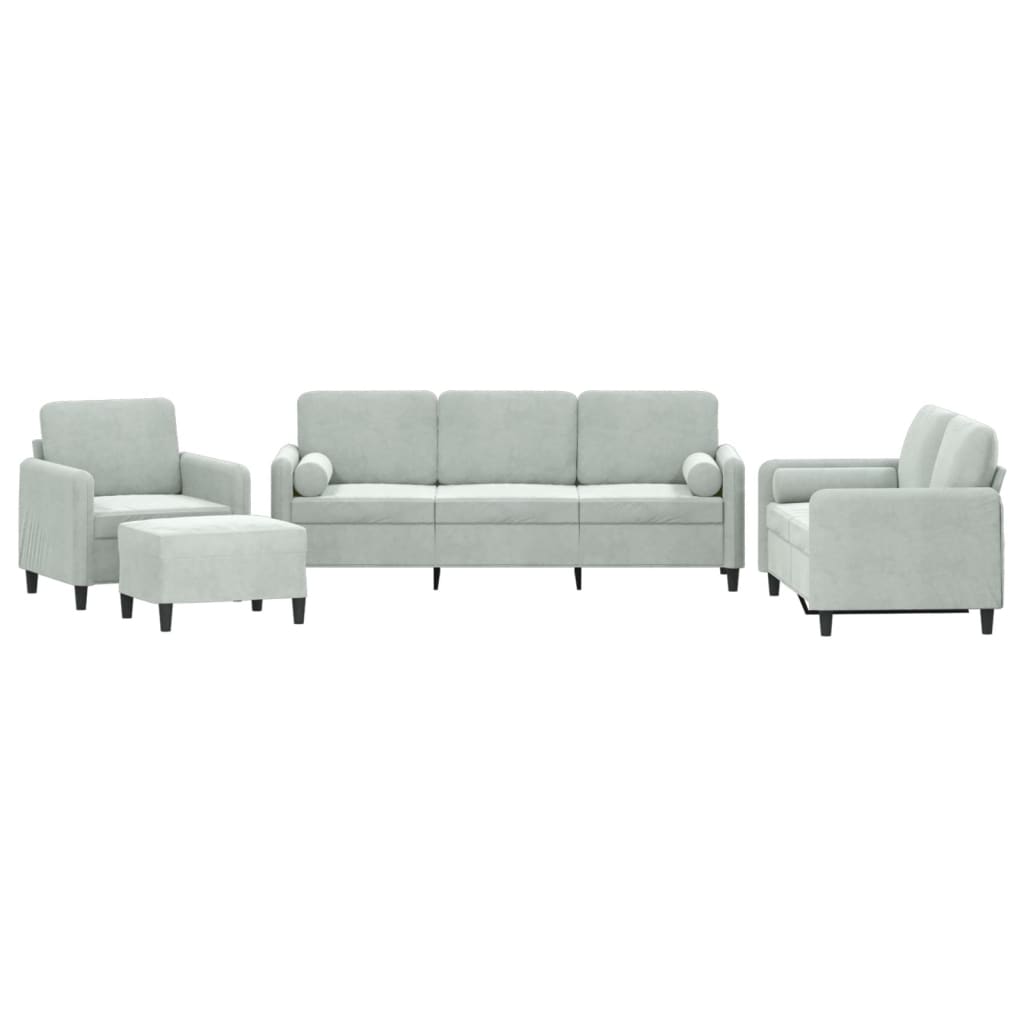 4-dijelni set sofa s jastucima svjetlosivi baršunasti