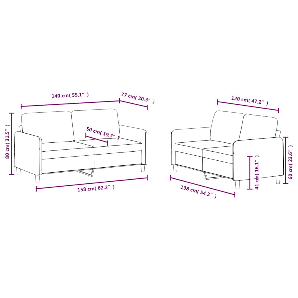 2-dijelni set sofa smeđi baršunasti