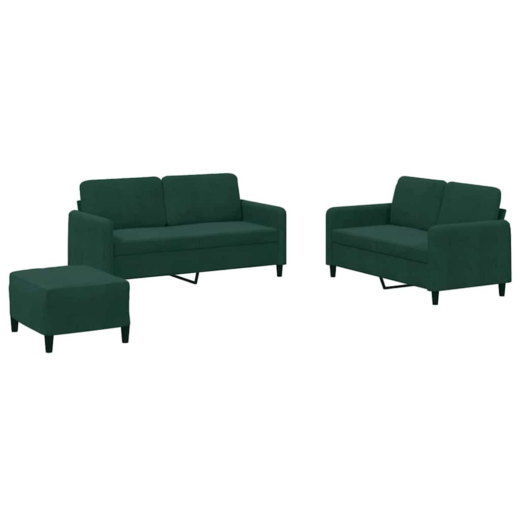 3-dijelni set sofa tamnozeleni baršunasti