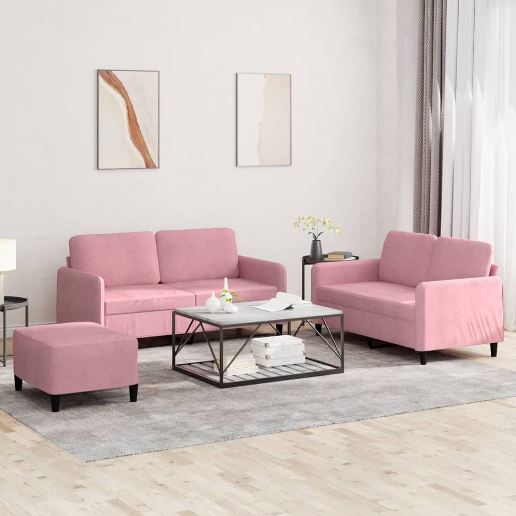 3-dijelni set sofa ružičasti baršunasti