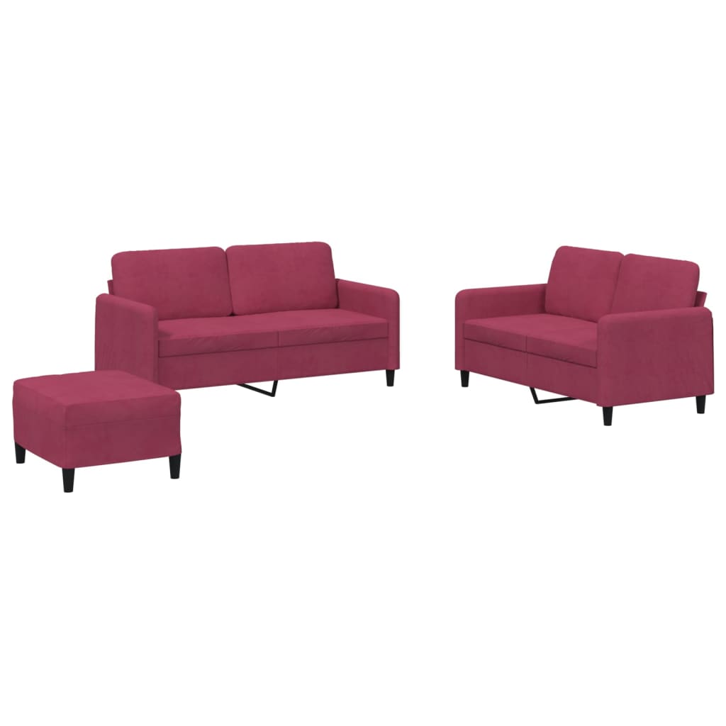 3-dijelni set sofa crvena boja vina baršunasti