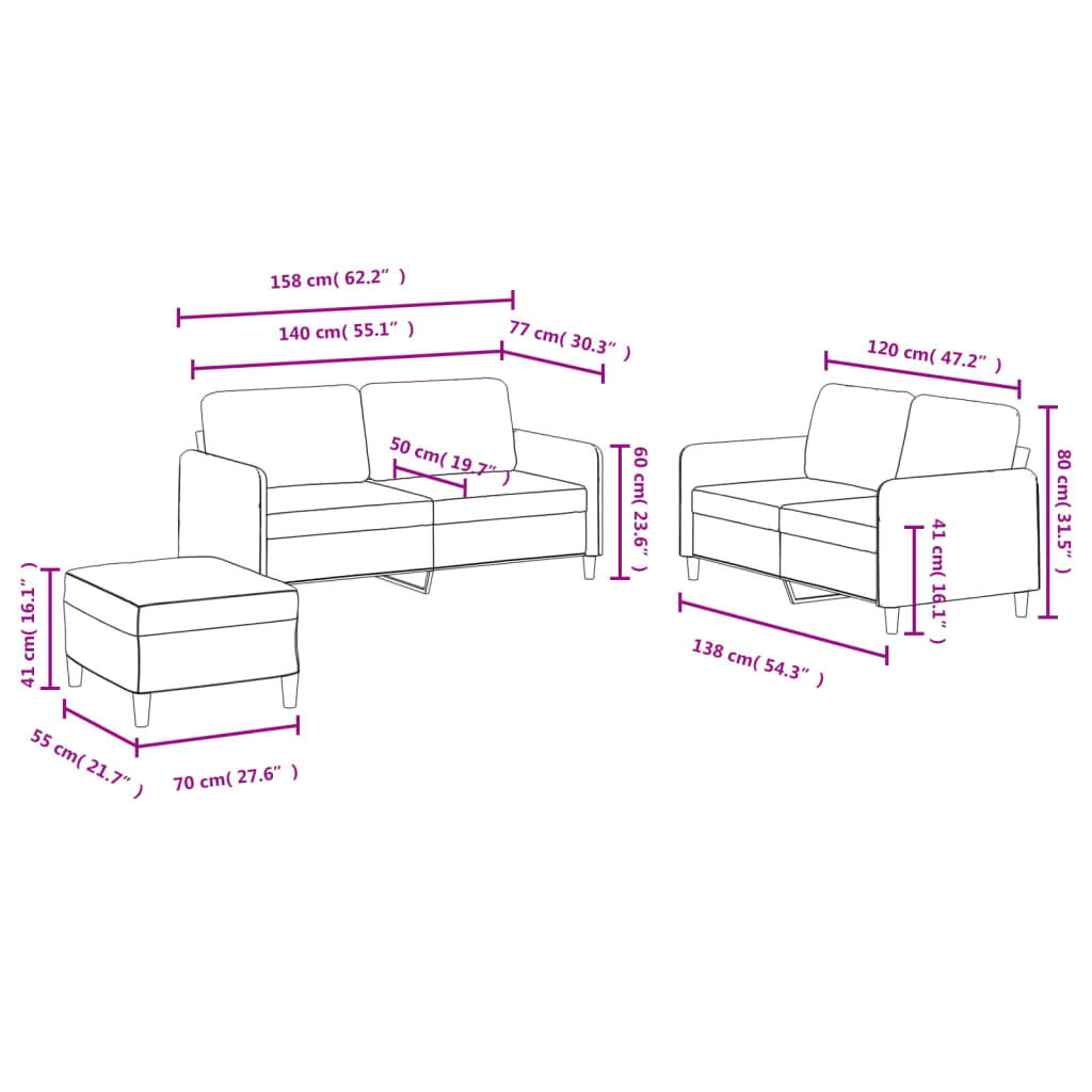 3-dijelni set sofa crvena boja vina baršunasti