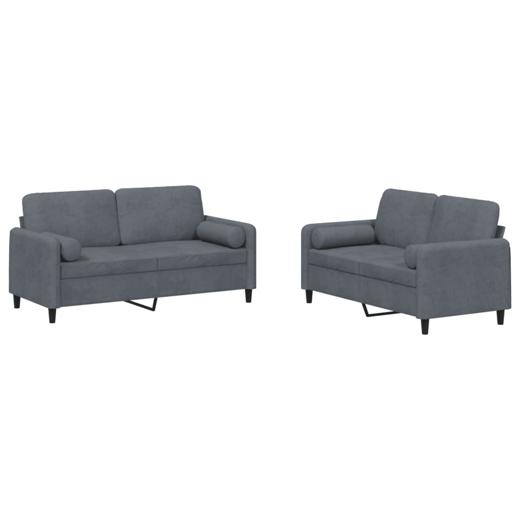 2-dijelni set sofa s jastucima tamnosivi baršunasti