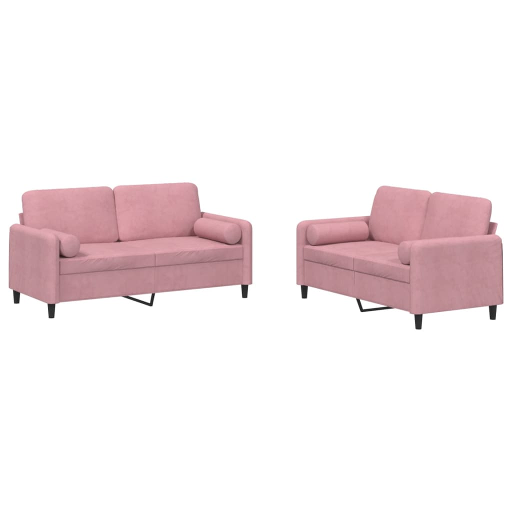 2-dijelni set sofa s jastucima ružičasti baršunasti