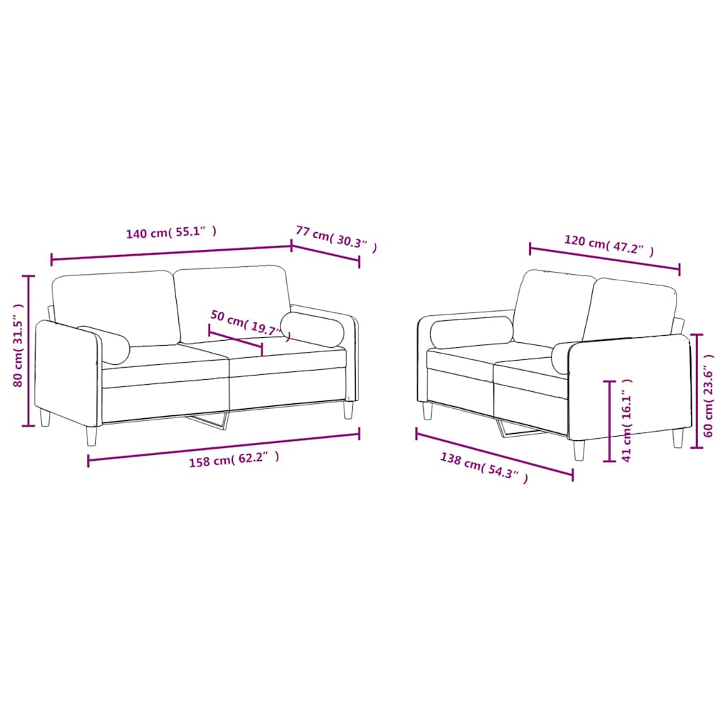 2-dijelni set sofa s jastucima crni baršunasti