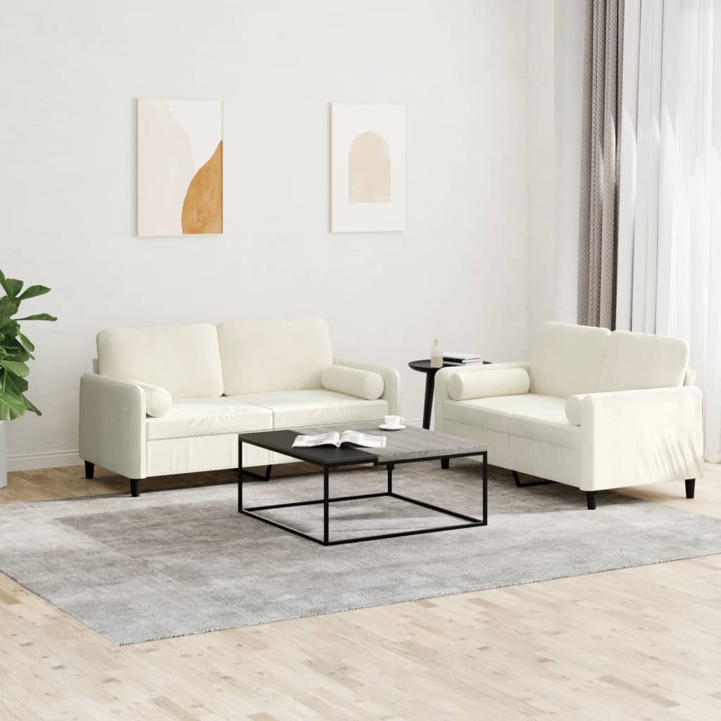 2-dijelni set sofa s jastucima krem baršunasti