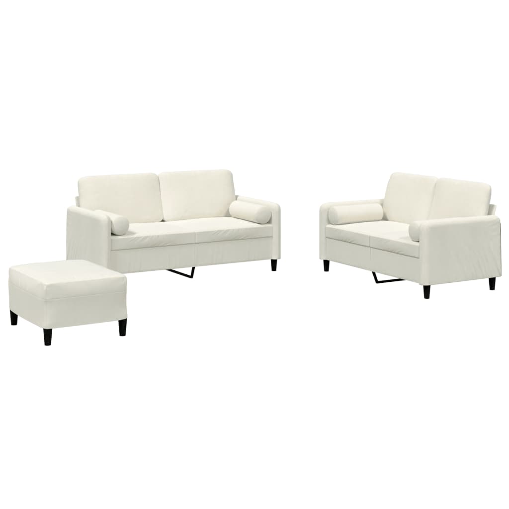 3-dijelni set sofa s jastucima krem baršunasti