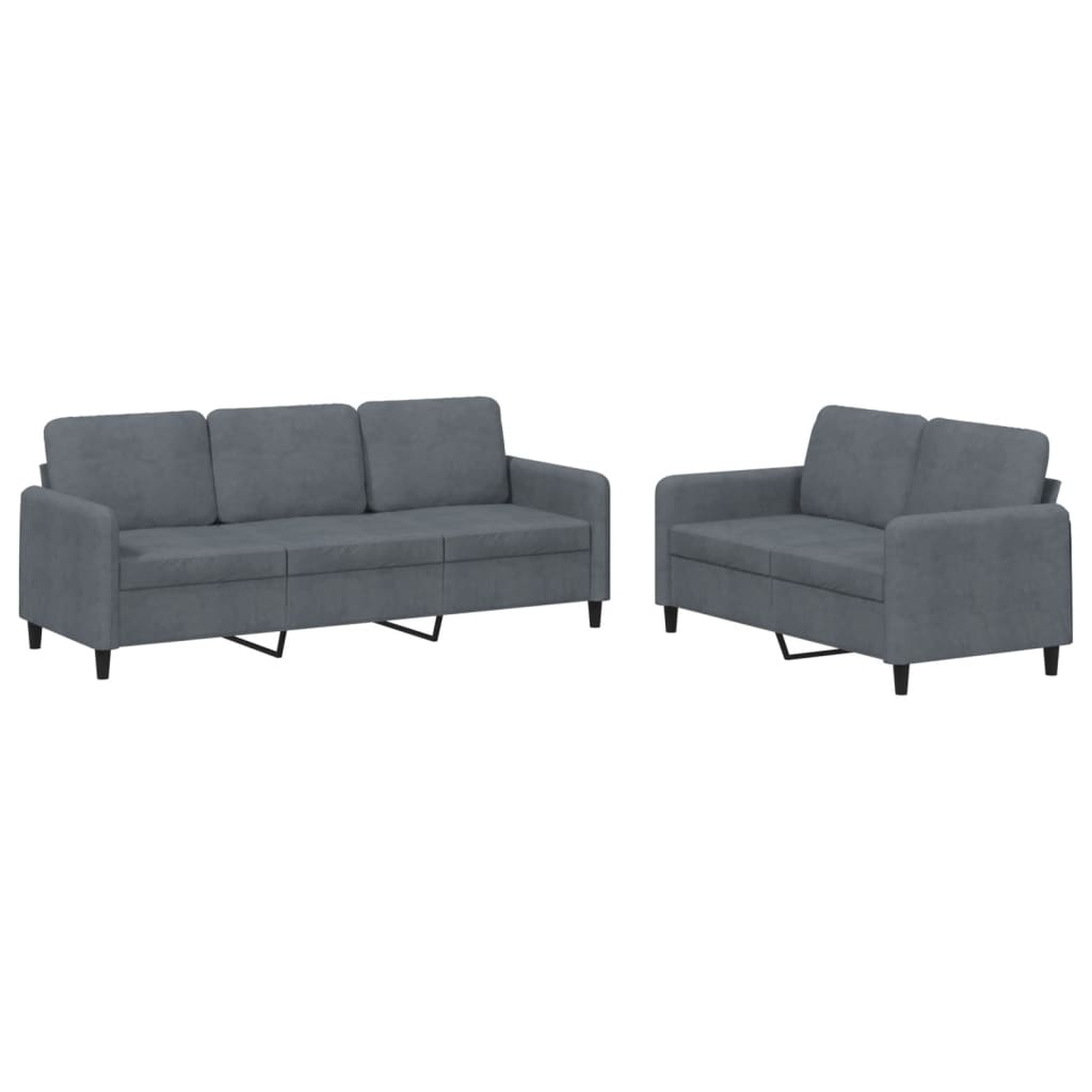 2-dijelni set sofa tamnosivi baršunasti