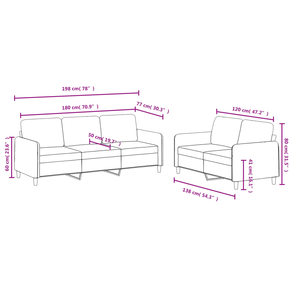 2-dijelni set sofa crni baršunasti
