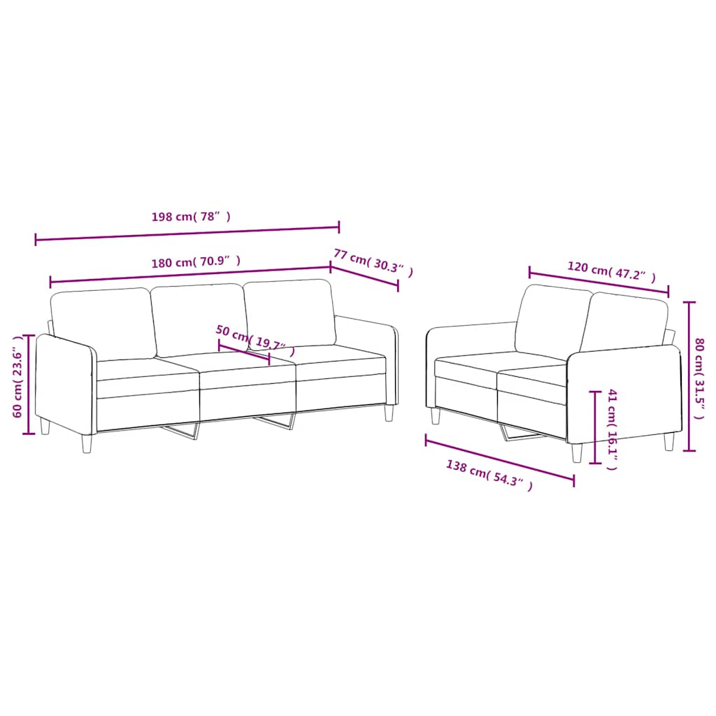 2-dijelni set sofa smeđi baršunasti