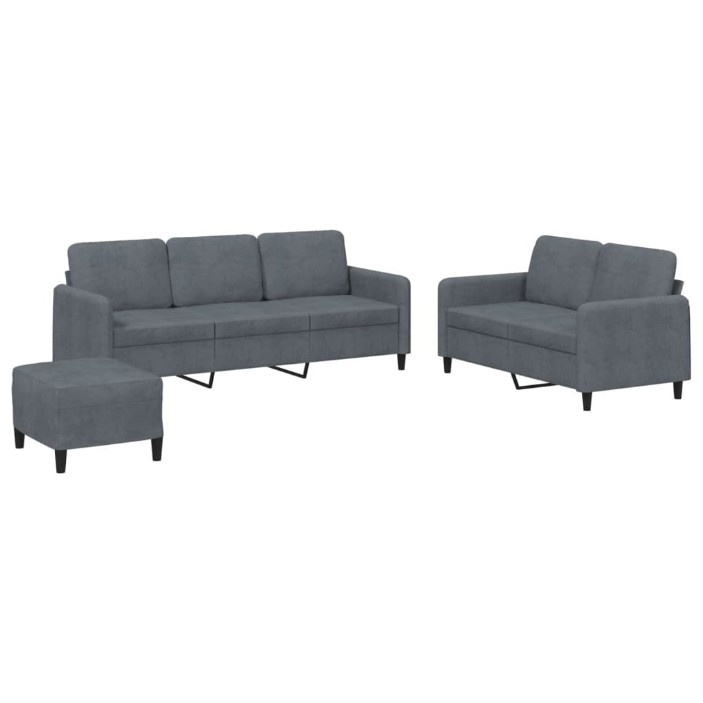 3-dijelni set sofa tamnosivi baršunasti