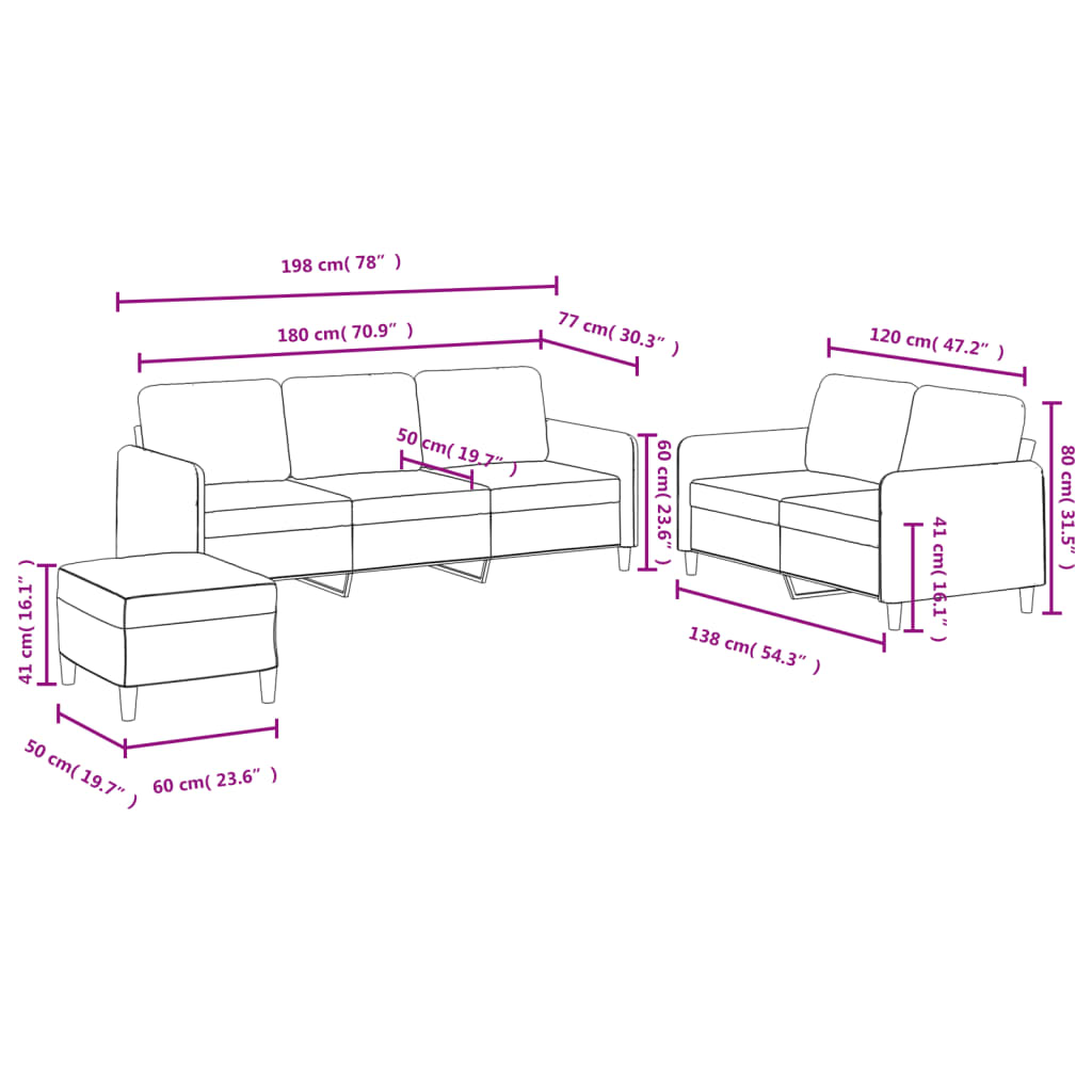 3-dijelni set sofa krem baršunasti