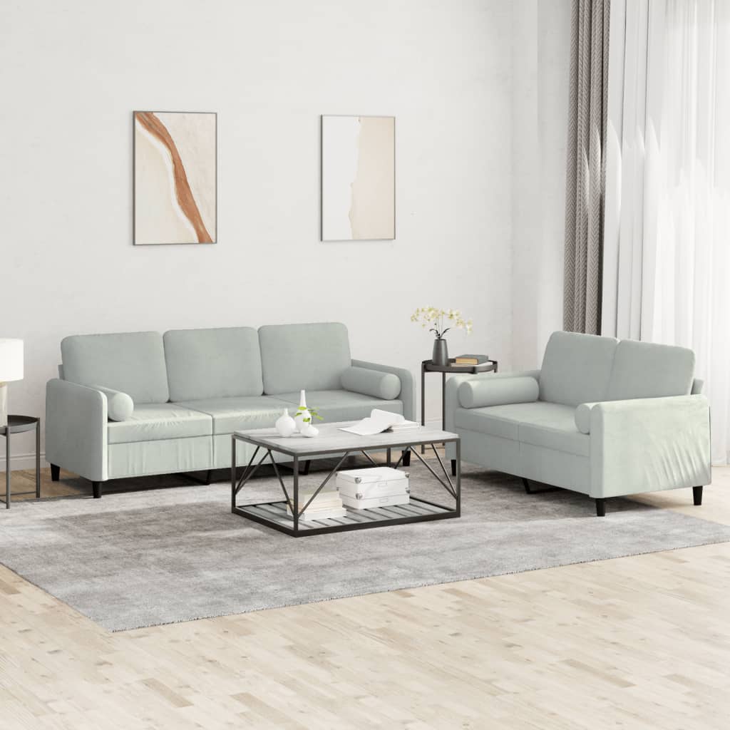 2-dijelni set sofa s jastucima svjetlosivi baršunasti