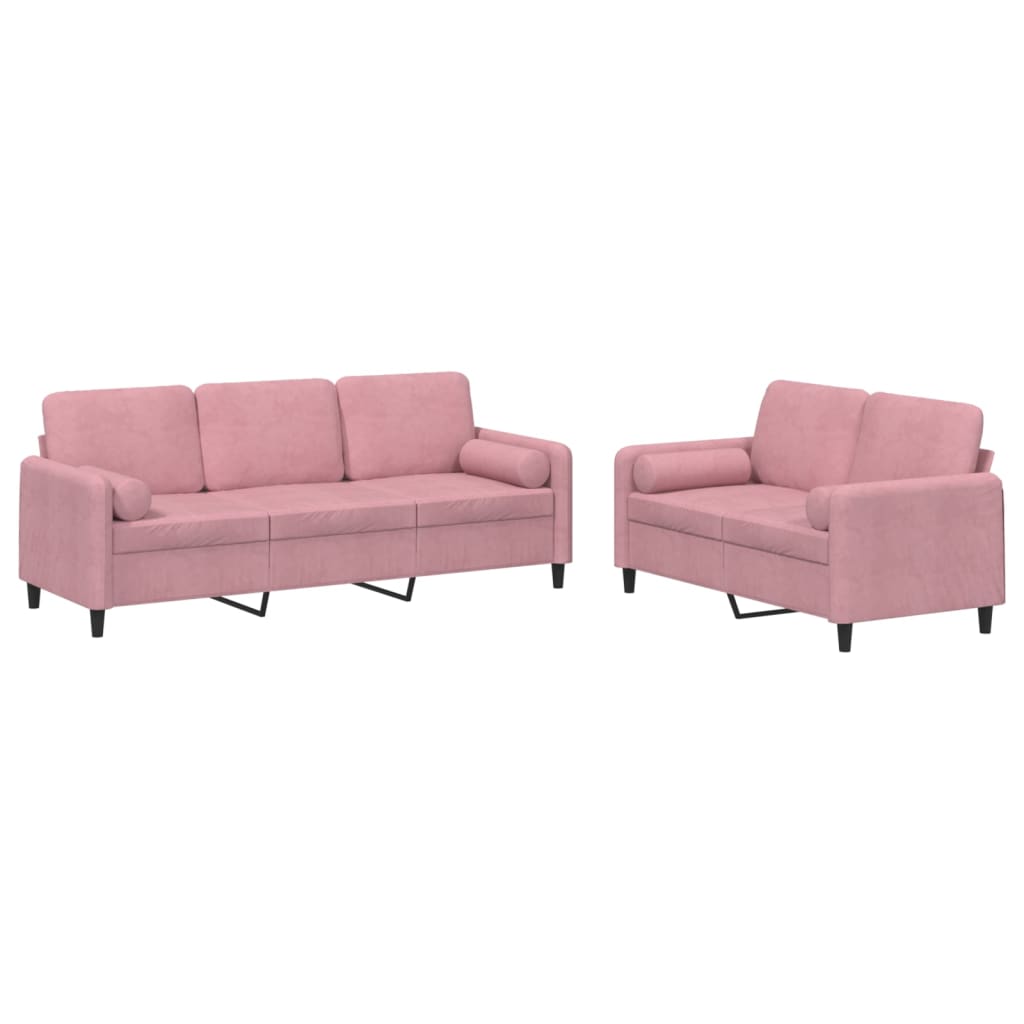 2-dijelni set sofa s jastucima ružičasti baršunasti