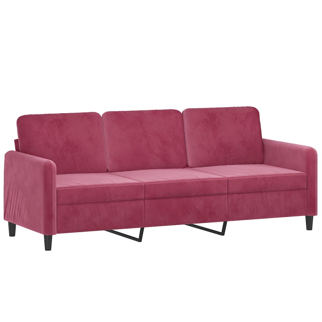 2-dijelni set sofa s jastucima crvena boja vina baršunasti