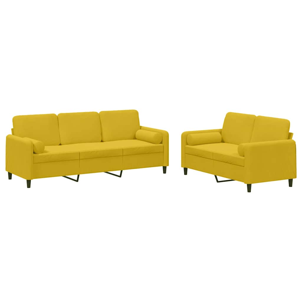 2-dijelni set sofa s jastucima žuti baršunasti