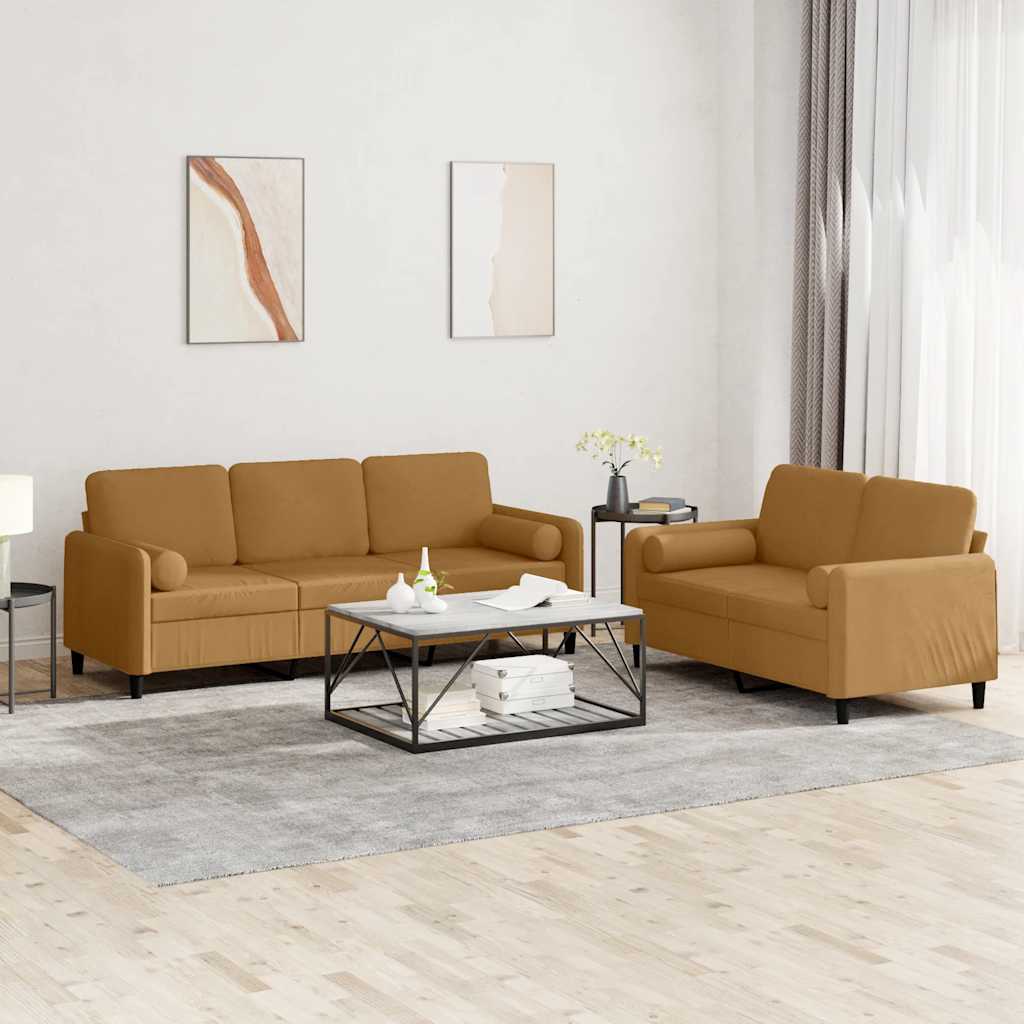 2-dijelni set sofa s jastucima smeđi baršunasti