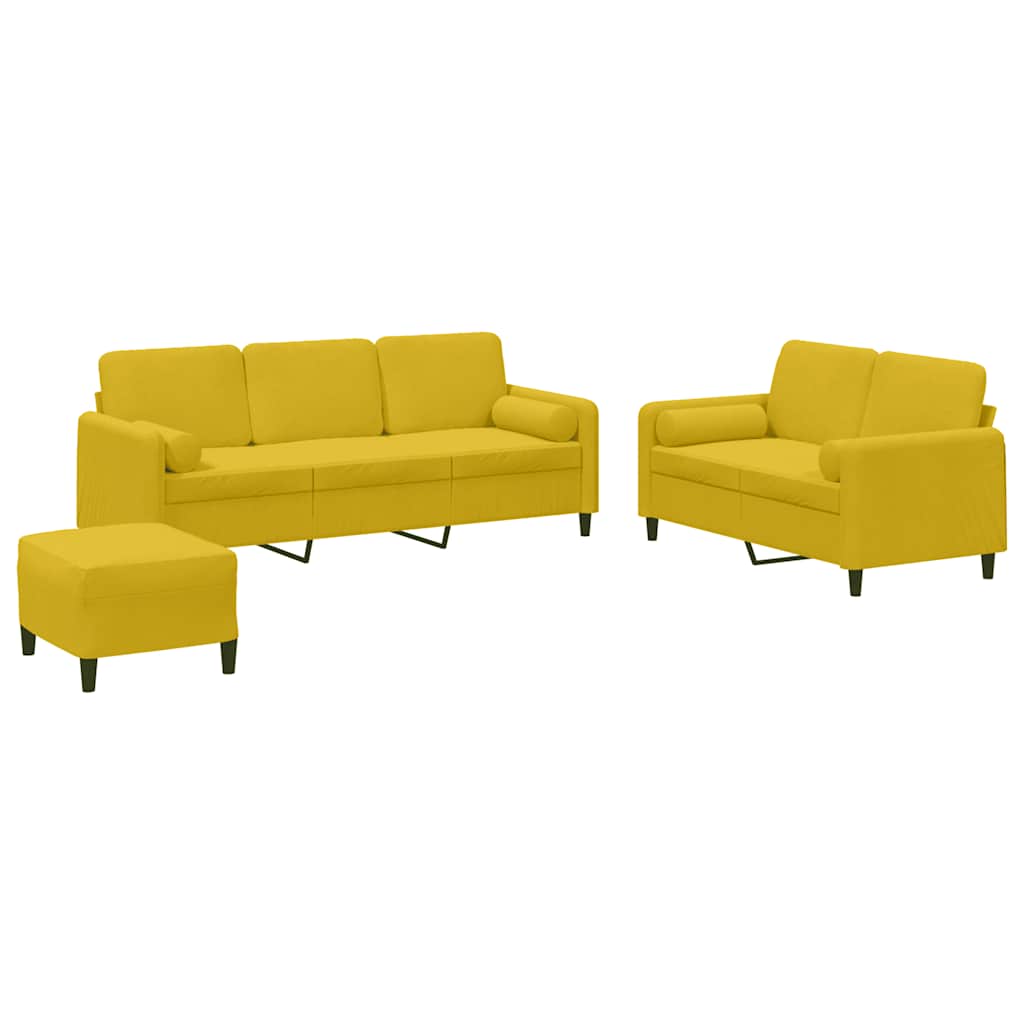 3-dijelni set sofa s jastucima žuti baršunasti
