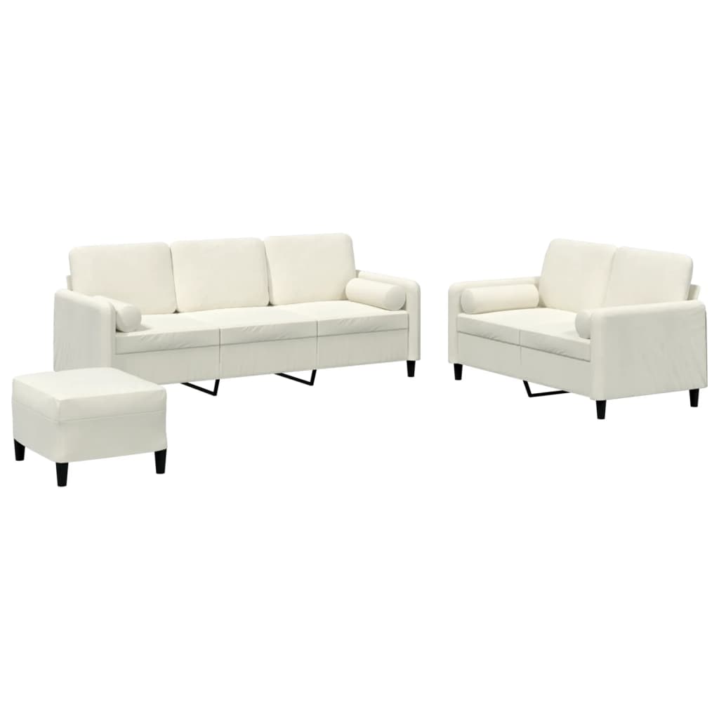 3-dijelni set sofa s jastucima krem baršunasti