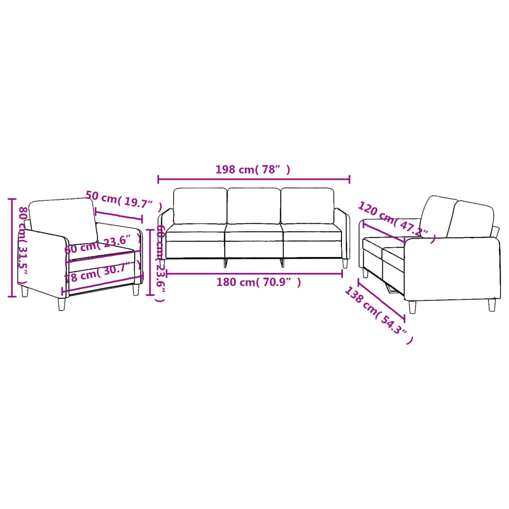 3-dijelni set sofa s jastucima svjetlosivi od tkanine
