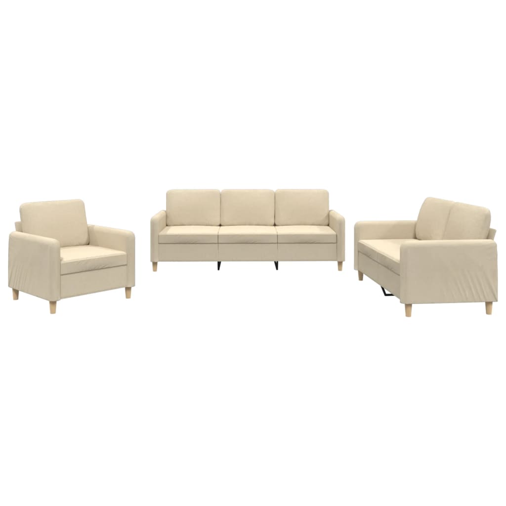 3-dijelni set sofa s jastucima krem od tkanine
