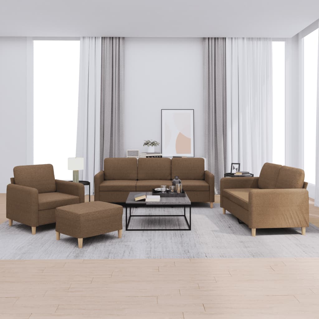 4-dijelni set sofa s jastucima smeđi od tkanine