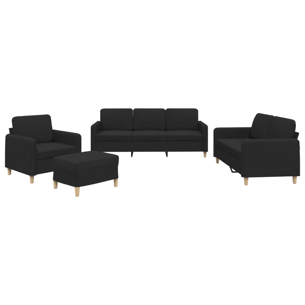 4-dijelni set sofa s jastucima crni od tkanine