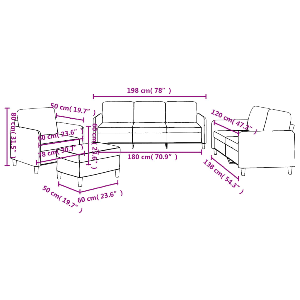 4-dijelni set sofa s jastucima crvena boja vina od tkanine