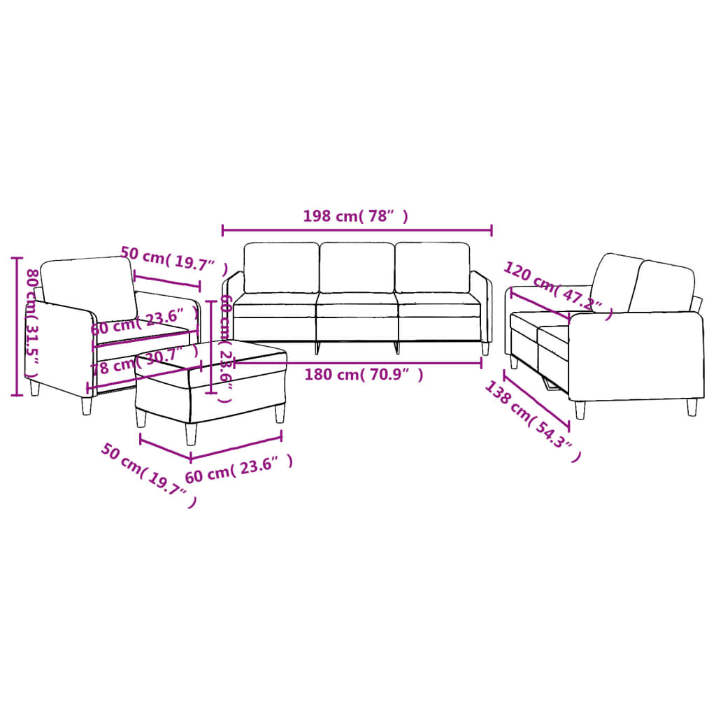 4-dijelni set sofa s jastucima smeđesivi od tkanine