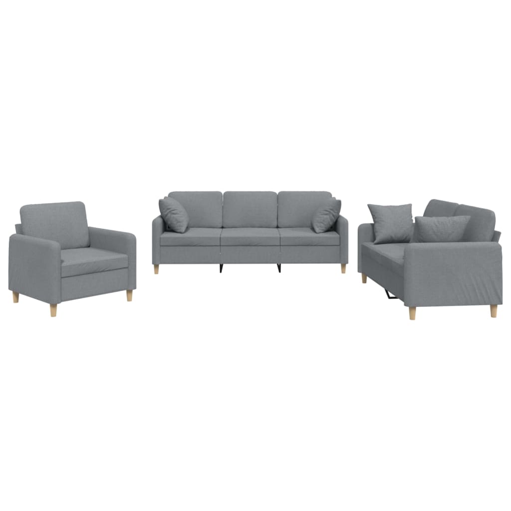 3-dijelni set sofa s jastucima svjetlosivi od tkanine