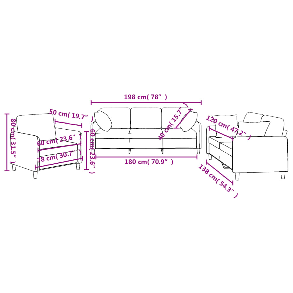 3-dijelni set sofa s jastucima tamnosivi od tkanine