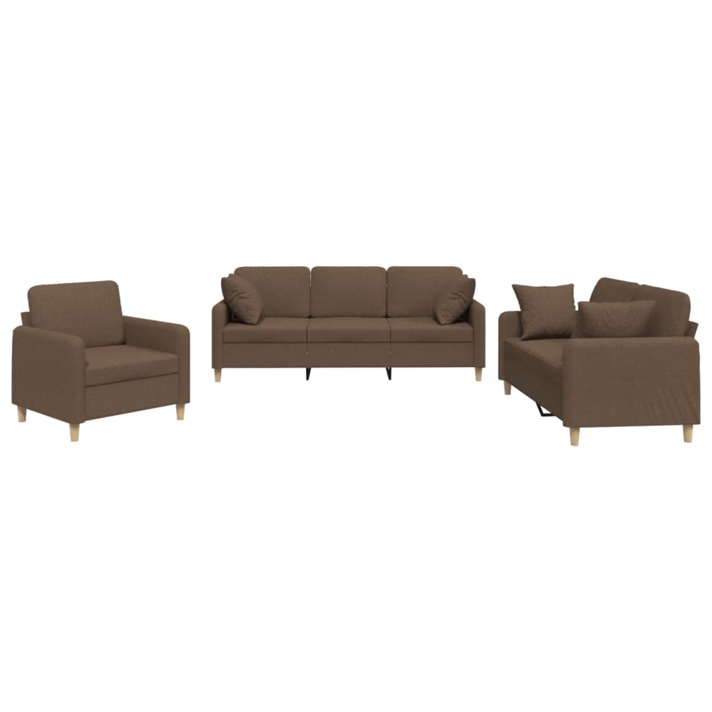 3-dijelni set sofa s jastucima smeđi od tkanine