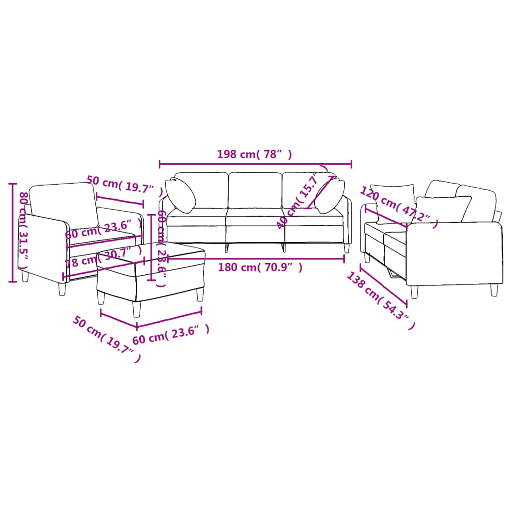 4-dijelni set sofa s jastucima crni od tkanine