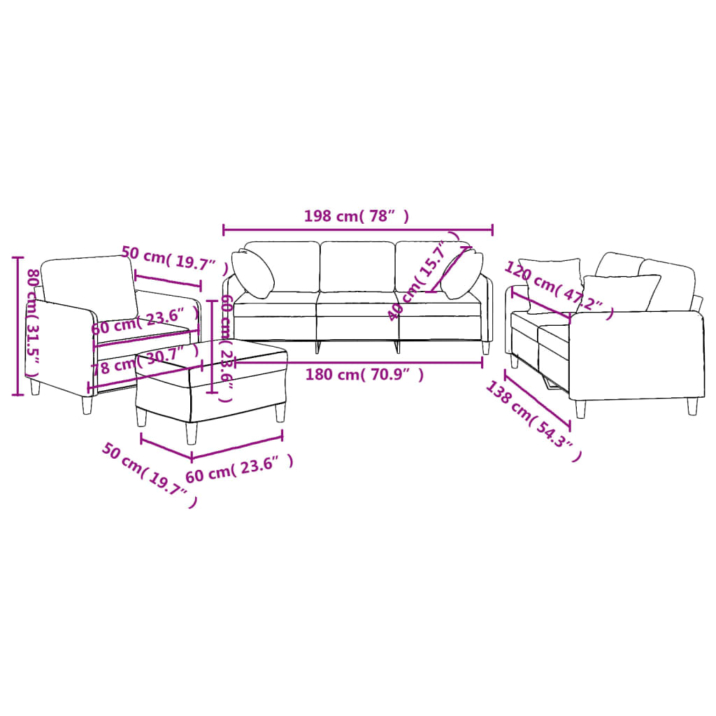 4-dijelni set sofa s jastucima smeđesivi od tkanine