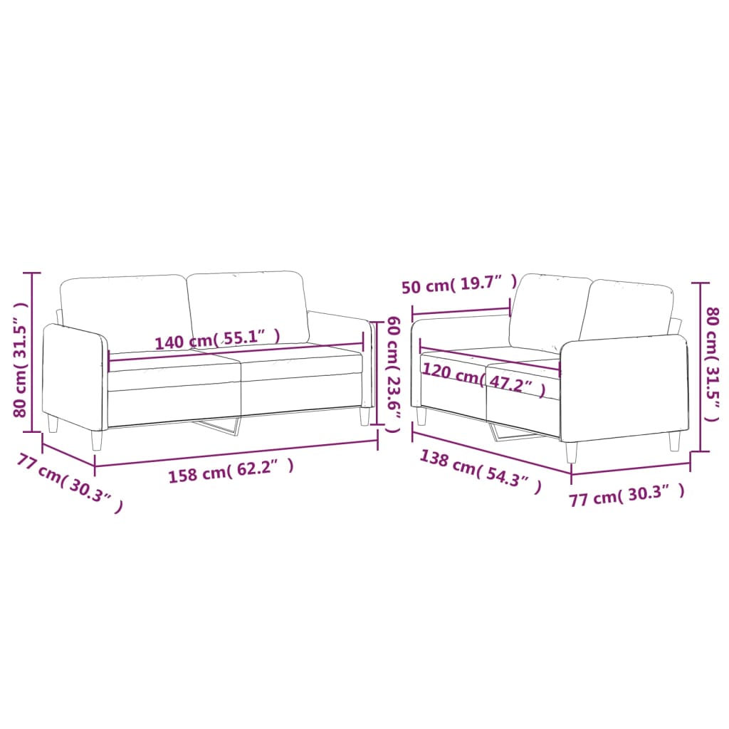 2-dijelni set sofa s jastucima svjetlosivi od tkanine