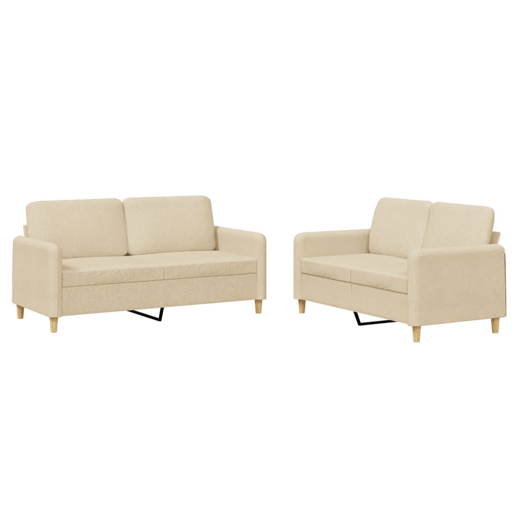 2-dijelni set sofa s jastucima krem od tkanine