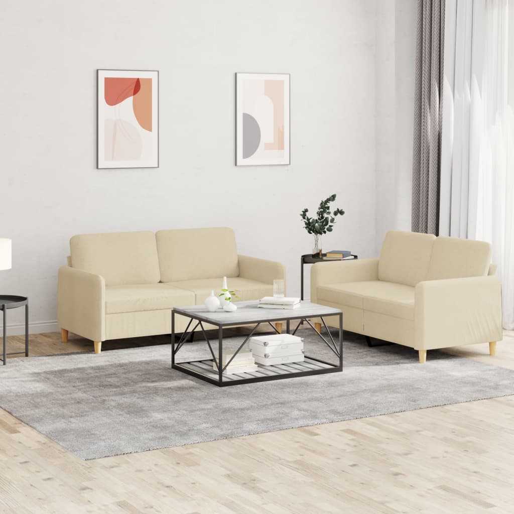 2-dijelni set sofa s jastucima krem od tkanine