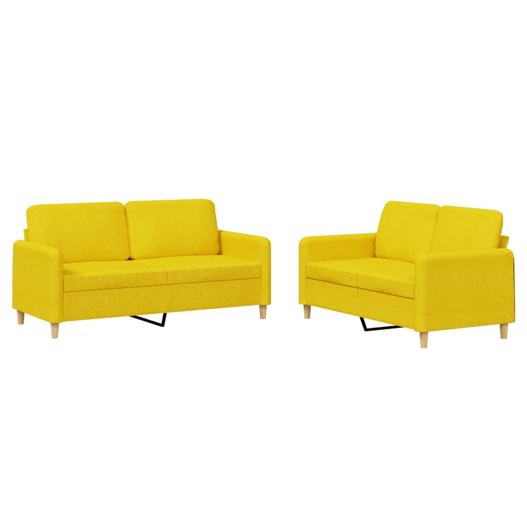 2-dijelni set sofa s jastucima svjetložuti od tkanine