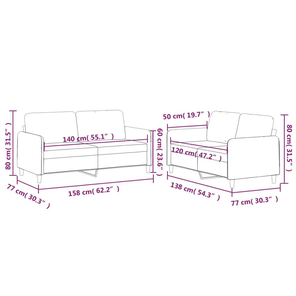 2-dijelni set sofa s jastucima svjetložuti od tkanine