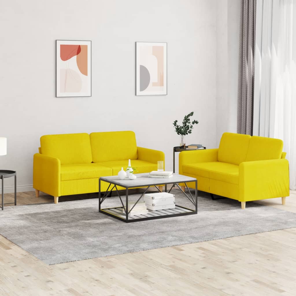 2-dijelni set sofa s jastucima svjetložuti od tkanine