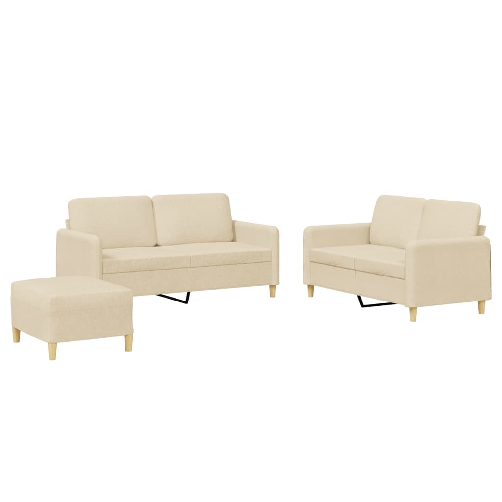 3-dijelni set sofa s jastucima krem od tkanine