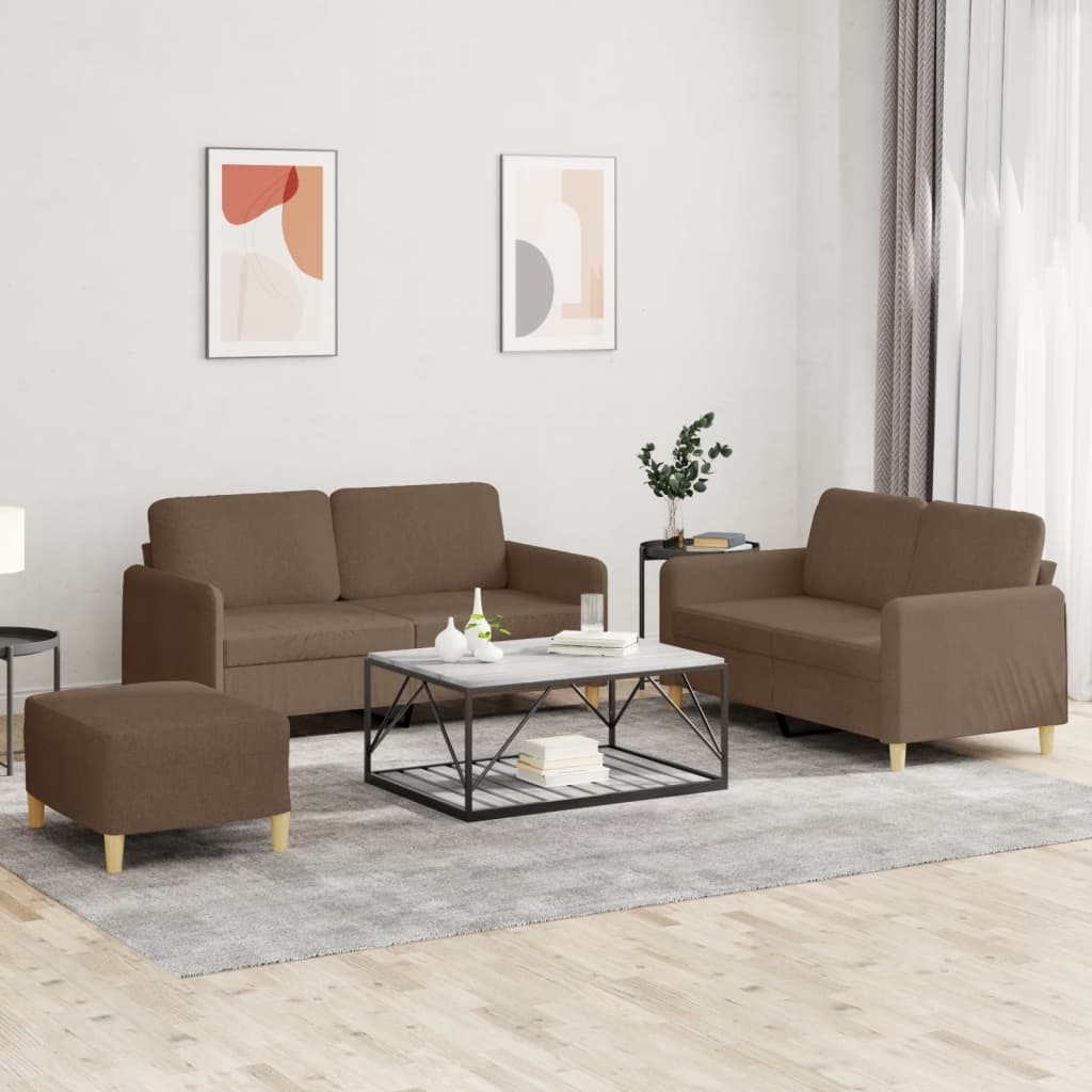 3-dijelni set sofa s jastucima smeđi od tkanine