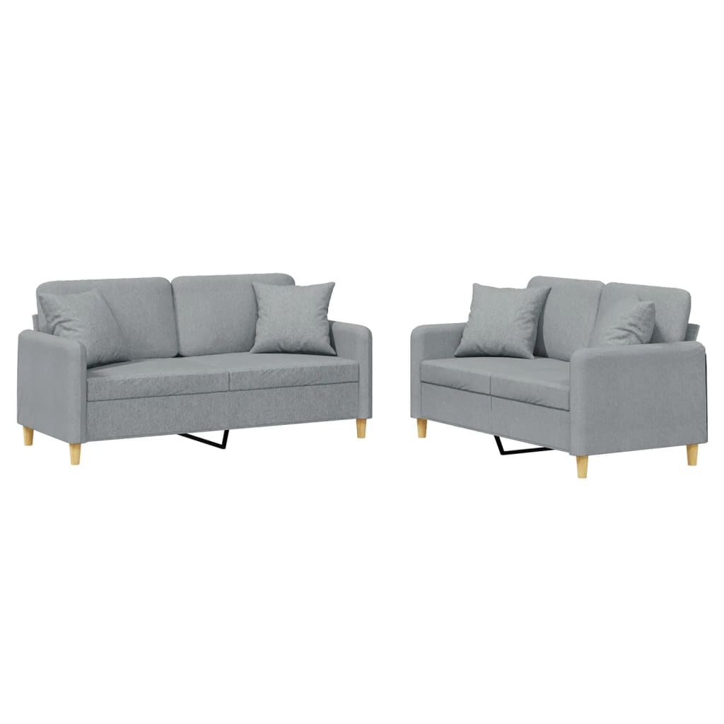 2-dijelni set sofa s jastucima svjetlosivi od tkanine