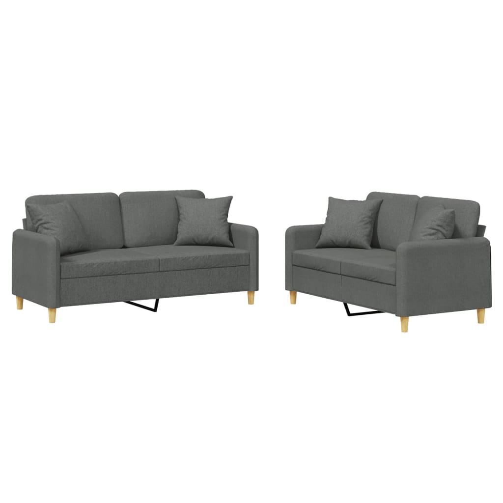2-dijelni set sofa s jastucima tamnosivi od tkanine