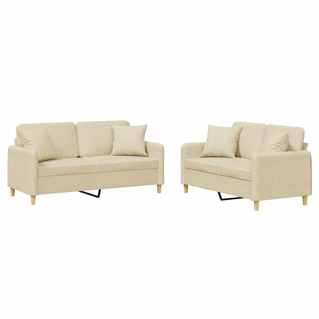 2-dijelni set sofa s jastucima krem od tkanine